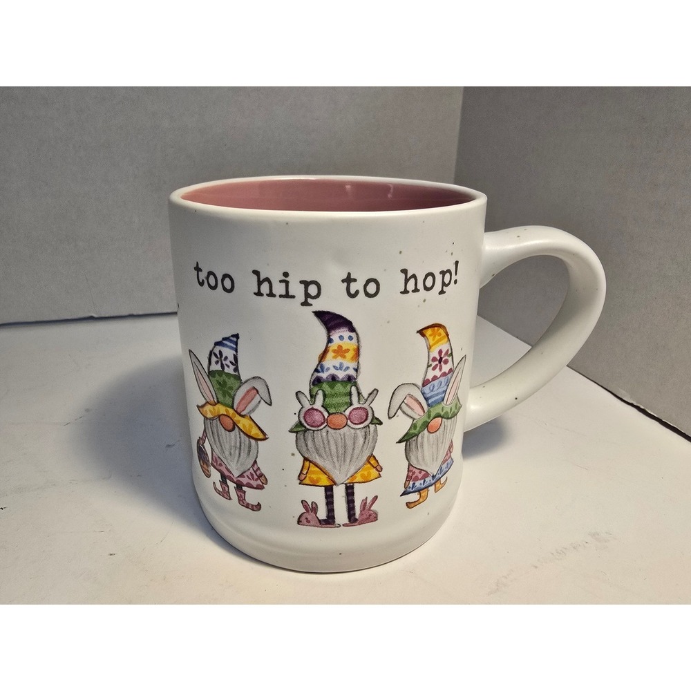 Carrot Patch Cottage Too Hip To Hop Easter Gnome Coffee Mug Pink Interior - Picture 2 of 8